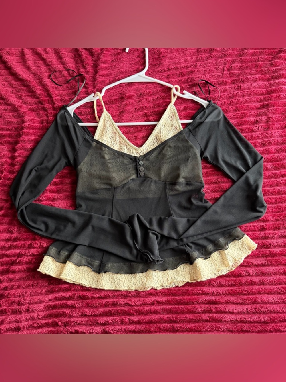 Urban Outfitters Silence + Noise Black Lace Trim Long Sleeve Top
